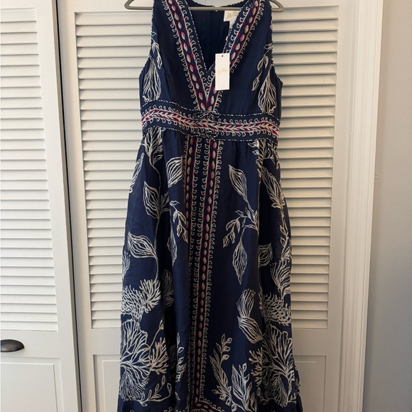 Lilly Pulitzer Daniella Midi Blue and White Sleeveless V-Neck Sundress - Picture 7 of 11